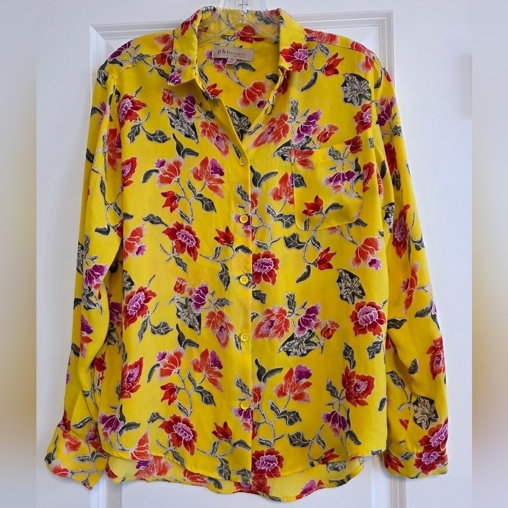 Philosophy Yellow Floral Long Sleeve Button Down Shirt Size X-small